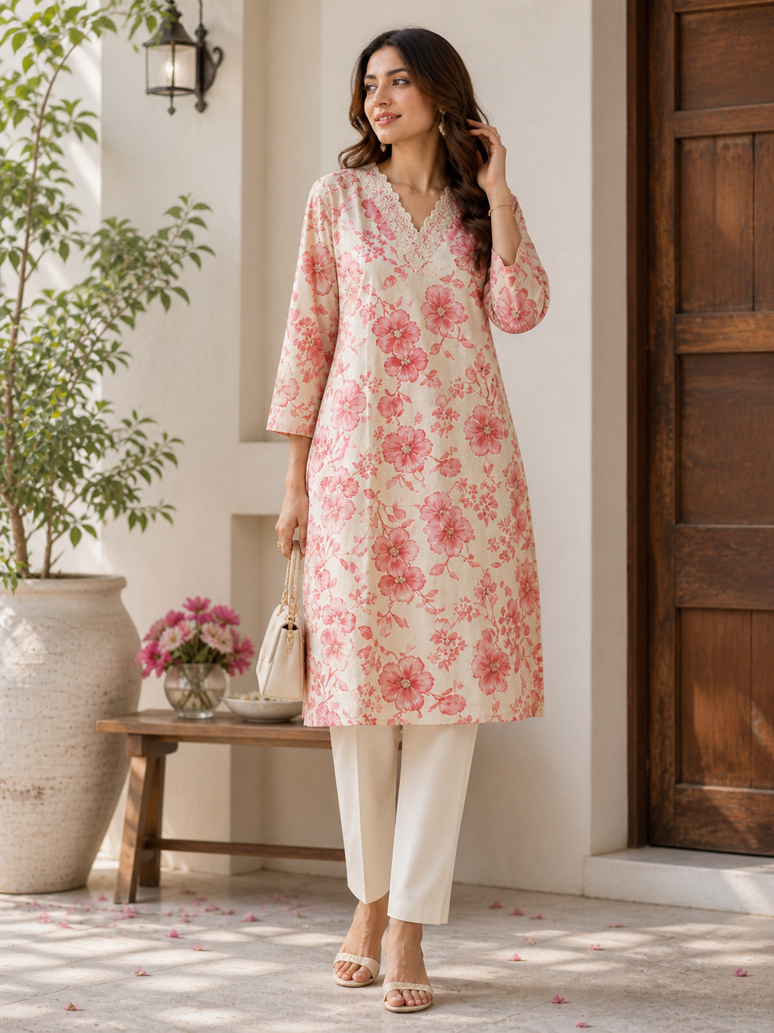 Elegant Floral Printed  Kurta Top for Women