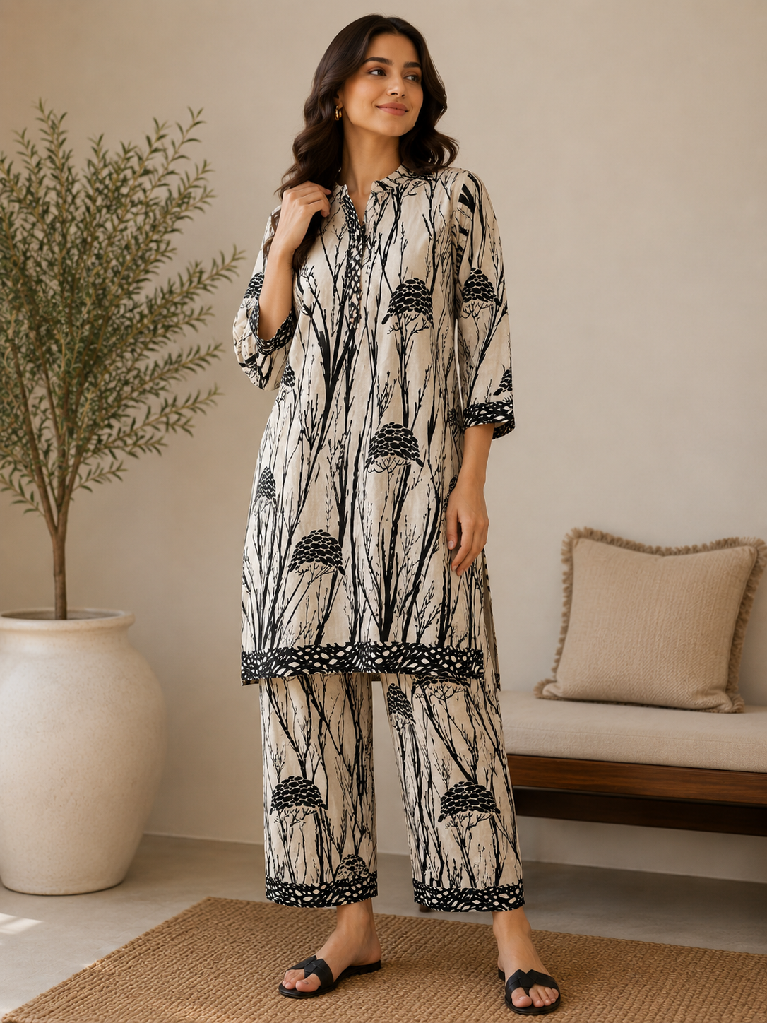 Black & White Printed Kurta Co-ord Set