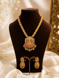 Premium Lakshmi Temple Necklace Set with Antique Gold Finish
