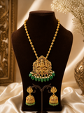 Premium Lakshmi Temple Necklace Set with Green Beads