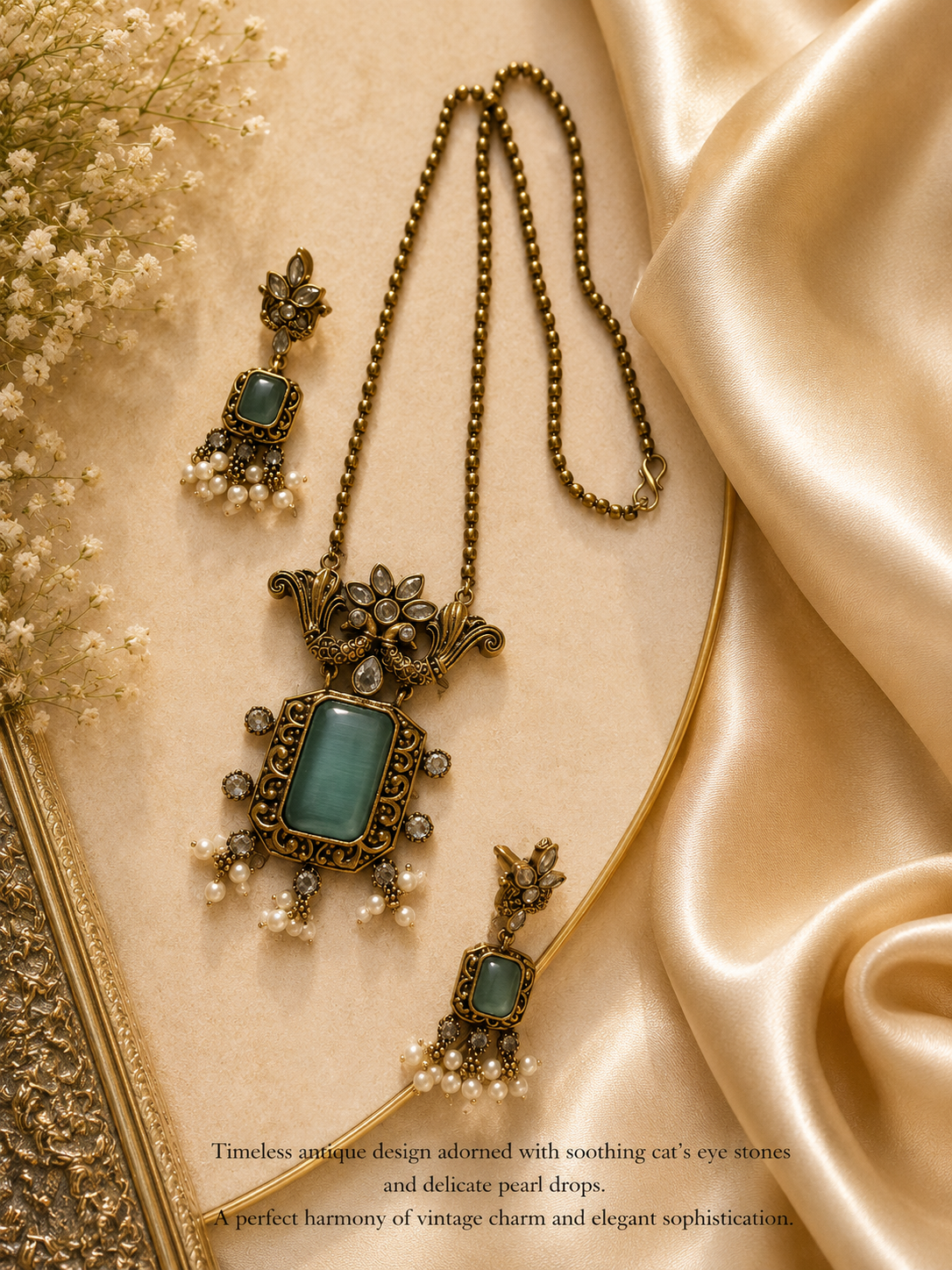 ETHNIC MEHANDI GOLD PENDANT AND EARRING SETS