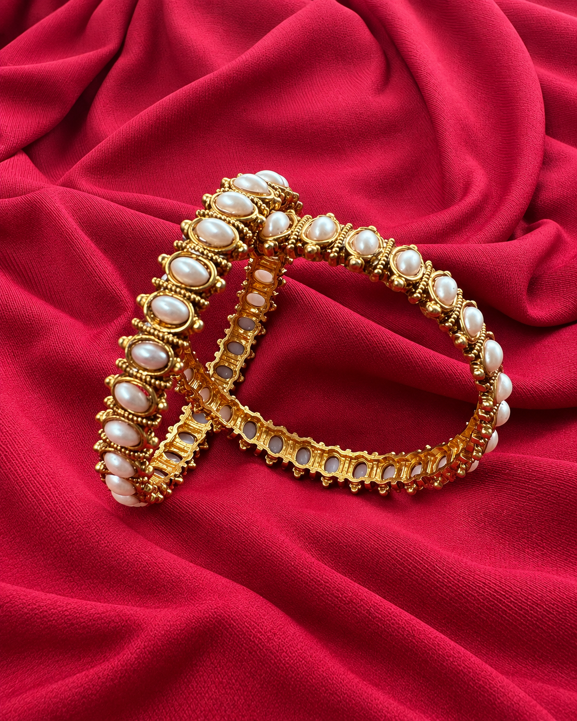 Gold-Tone Pearl-Style Bangles for Women – Set of 2