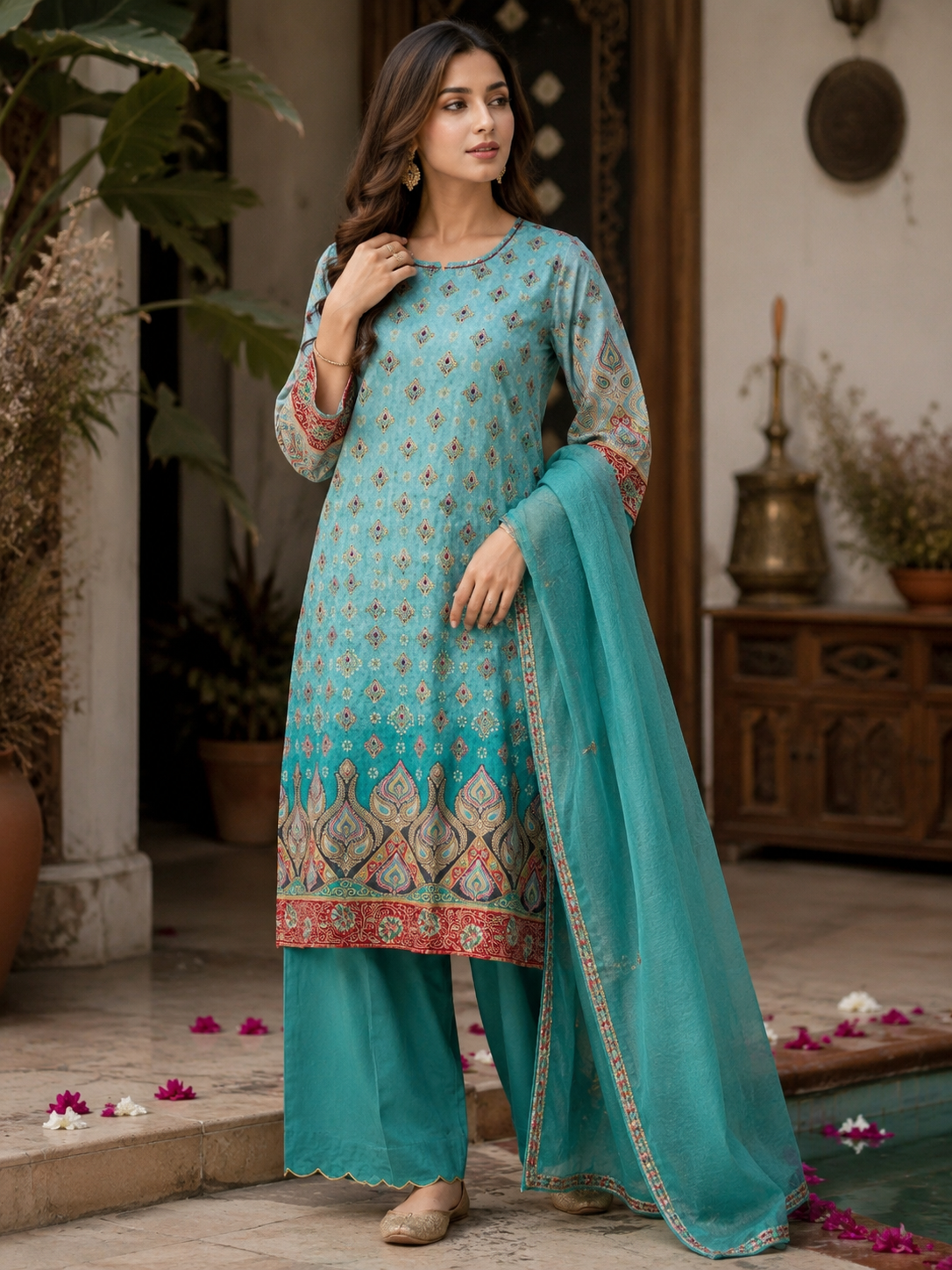 Designer Women's Sky Blue  Suit Set for Festive & Casual Wear