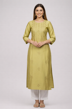 EMBROIDERED KURTA OLIVE GREEN