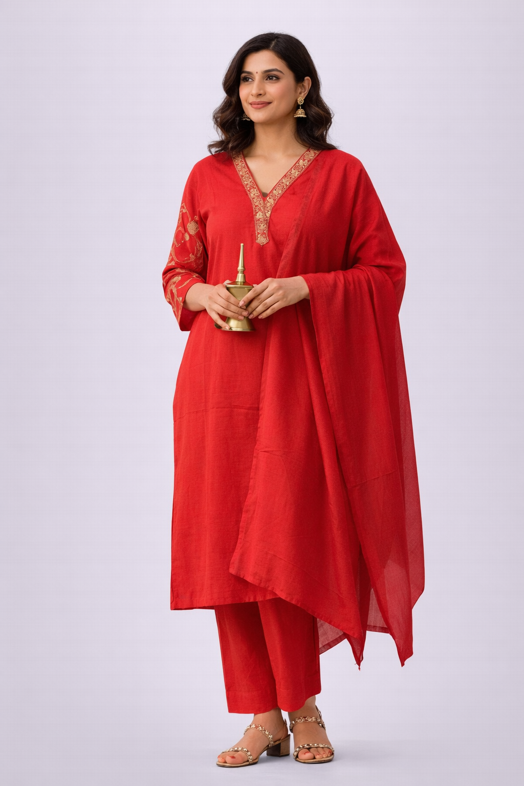 CLASSIC RED STRAIGHT KURTA SET