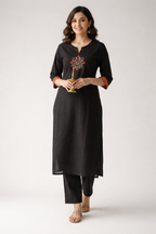 STRAIGHT KURTA BLACK CORD SET