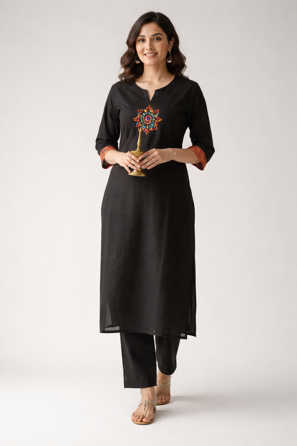 STRAIGHT KURTA BLACK CORD SET