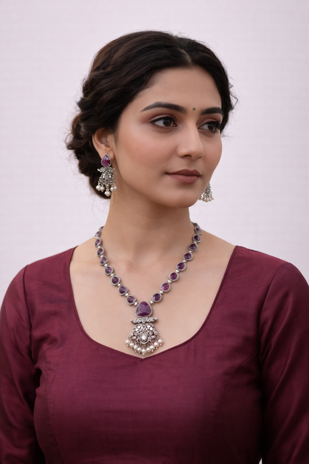 OXIDIZED NECKLACE AND EARING SET