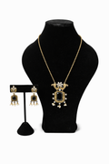 Antique Mehendi Gold Finish Black Stone Pendant Necklace Set