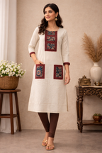 KHADI KURTA TOP WITH KALAMKARI PANELS