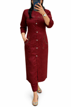 MAROON BUTTON DOWN CORD SET WITH EMBRIODERY