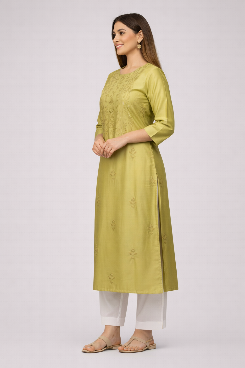 EMBROIDERED KURTA OLIVE GREEN