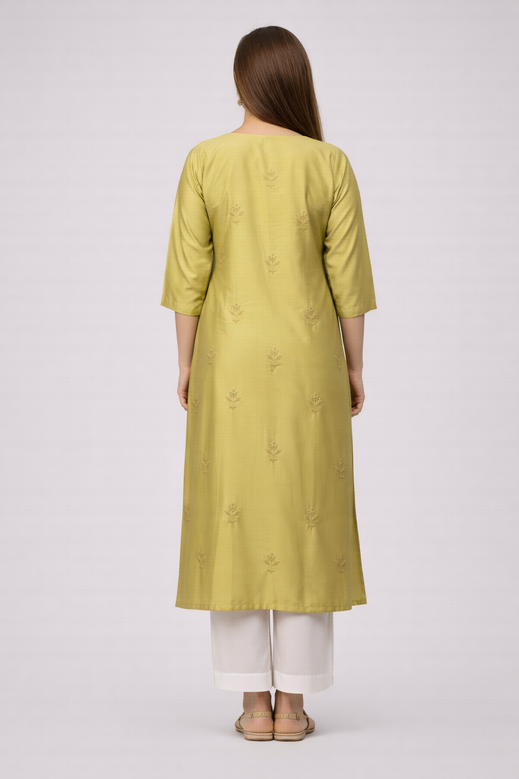EMBROIDERED KURTA OLIVE GREEN