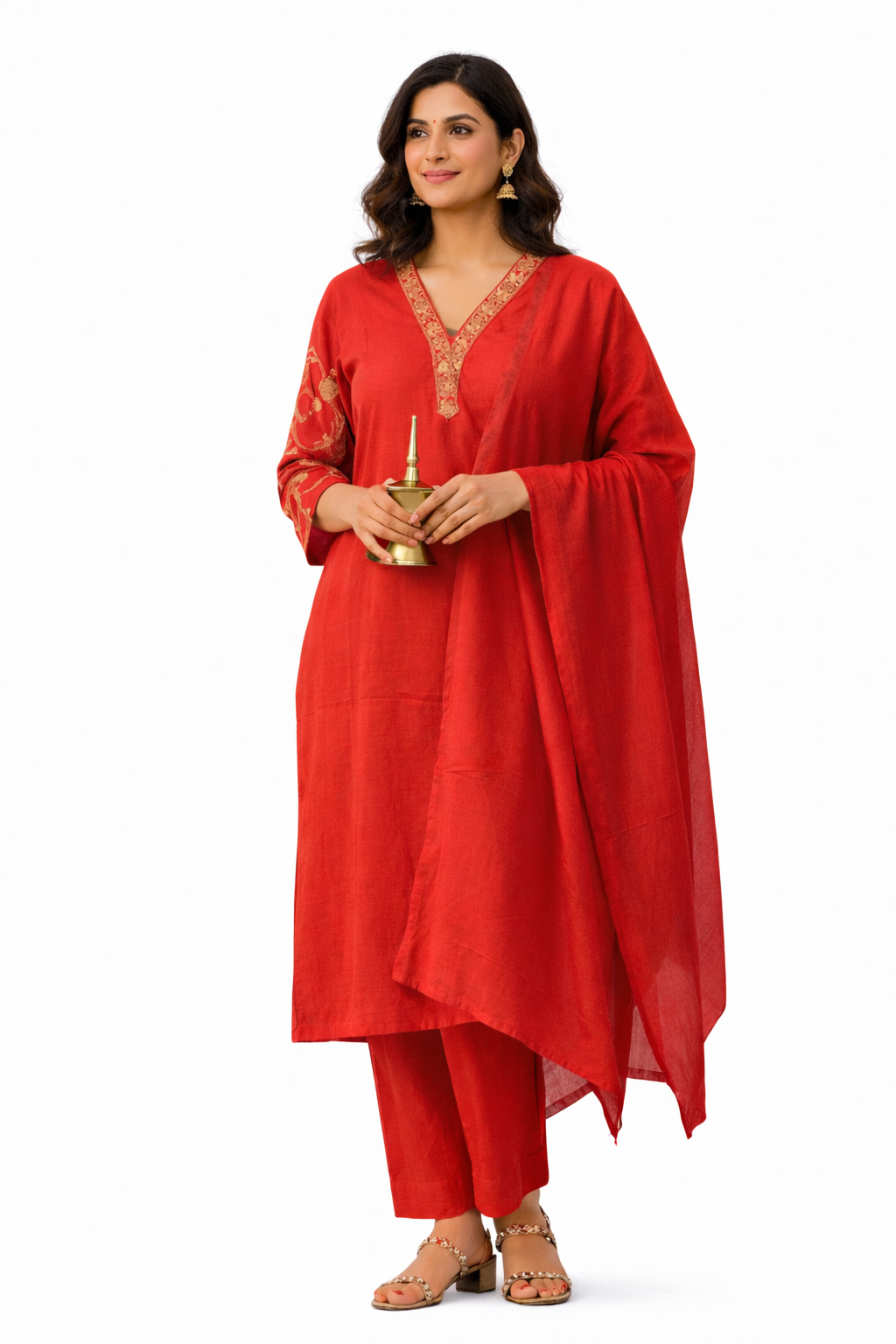 CLASSIC RED STRAIGHT KURTA SET