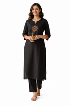 STRAIGHT KURTA BLACK CORD SET