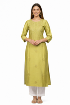 EMBROIDERED KURTA OLIVE GREEN