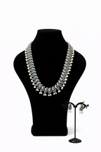 Emerald Green Stone Oxidized Silver Necklace Set with Pearl Drops