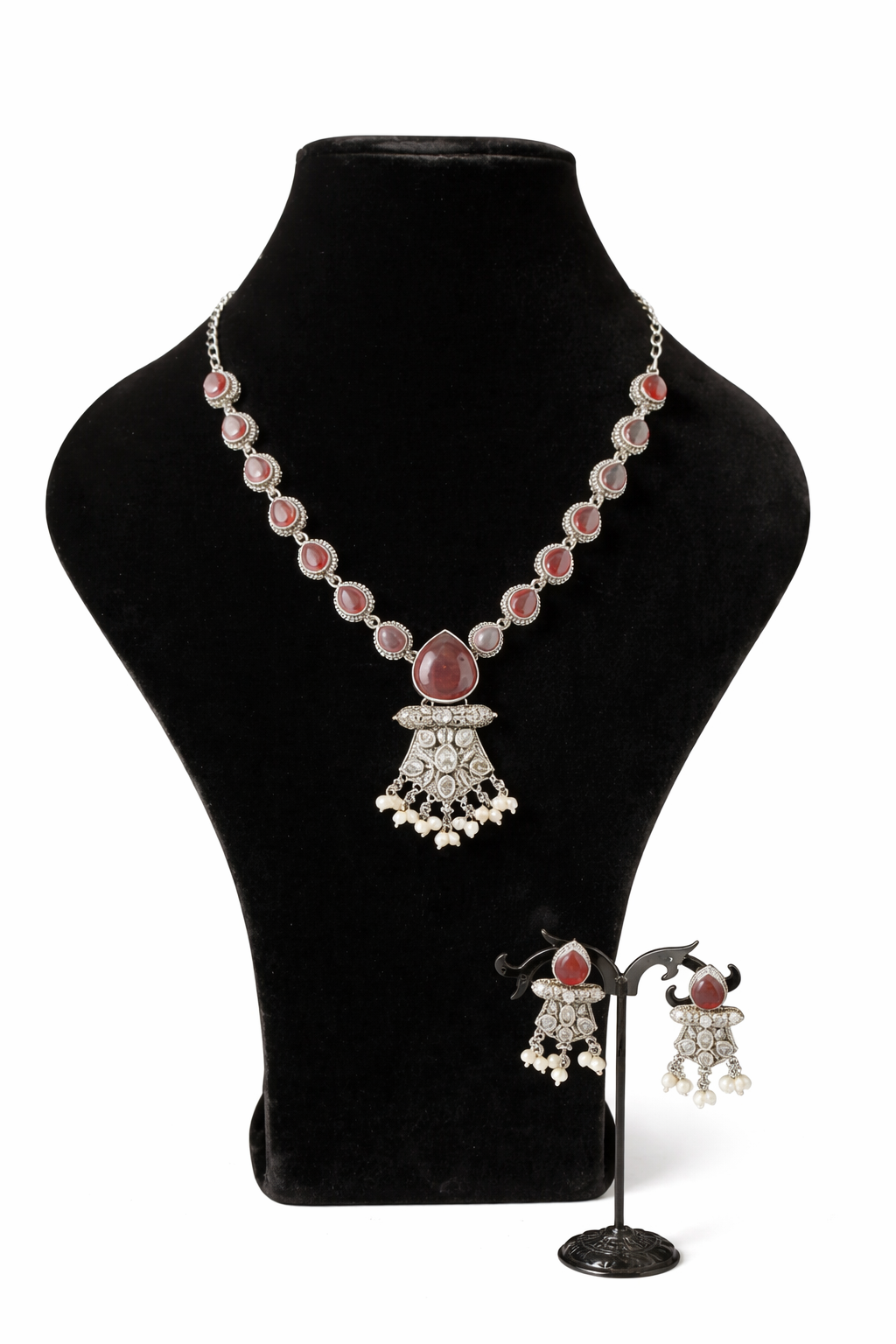 OXIDIZED NECKLACE AND EARING SET