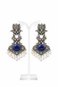 PEACOCK BLUE STONE OXIDIZED EARRING