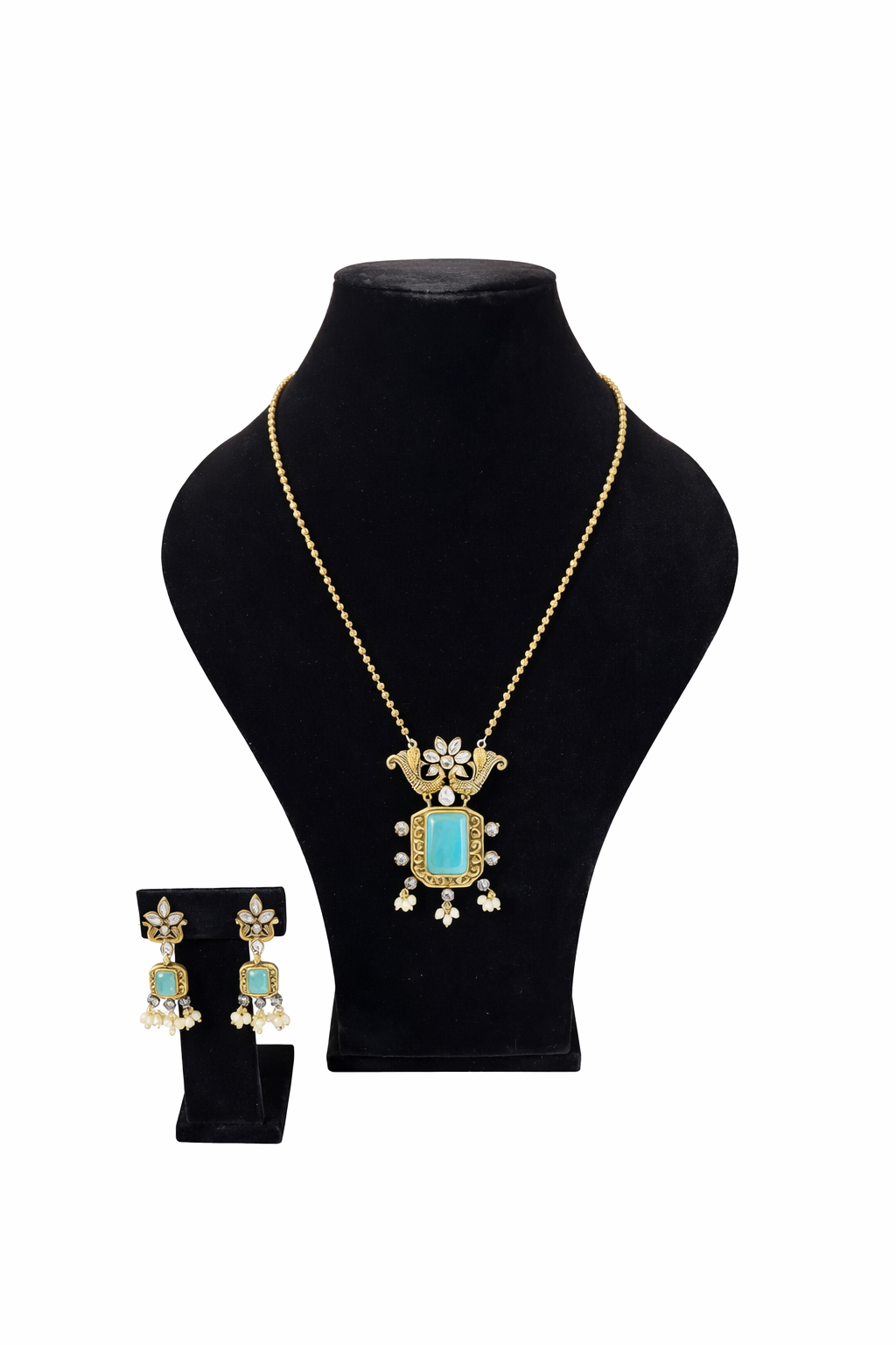 ETHNIC MEHANDI GOLD PENDANT AND EARRING SETS