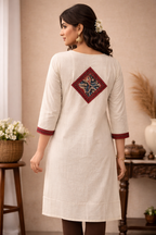 KHADI KURTA TOP WITH KALAMKARI PANELS