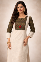KHADI KURTA TOP WITH PRINTED YOKE