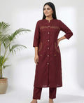 MAROON BUTTON DOWN CORD SET WITH EMBRIODERY