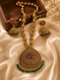 Antique Gold Temple Jewelry Set with Stone Accents