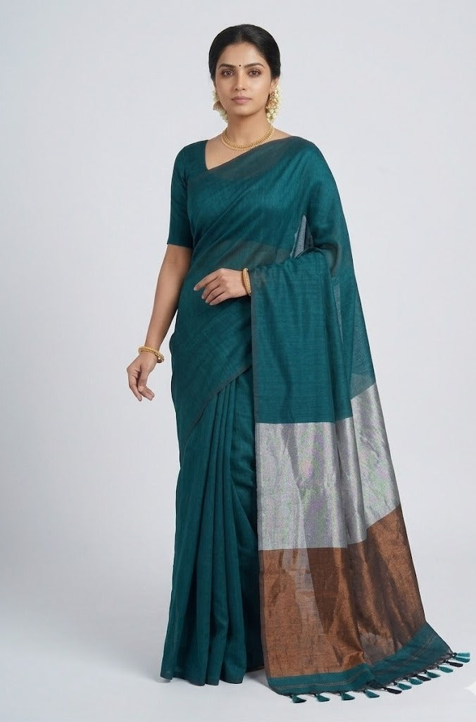 NAYANTHARA INSPIRED TEAL COTTON SAREE
