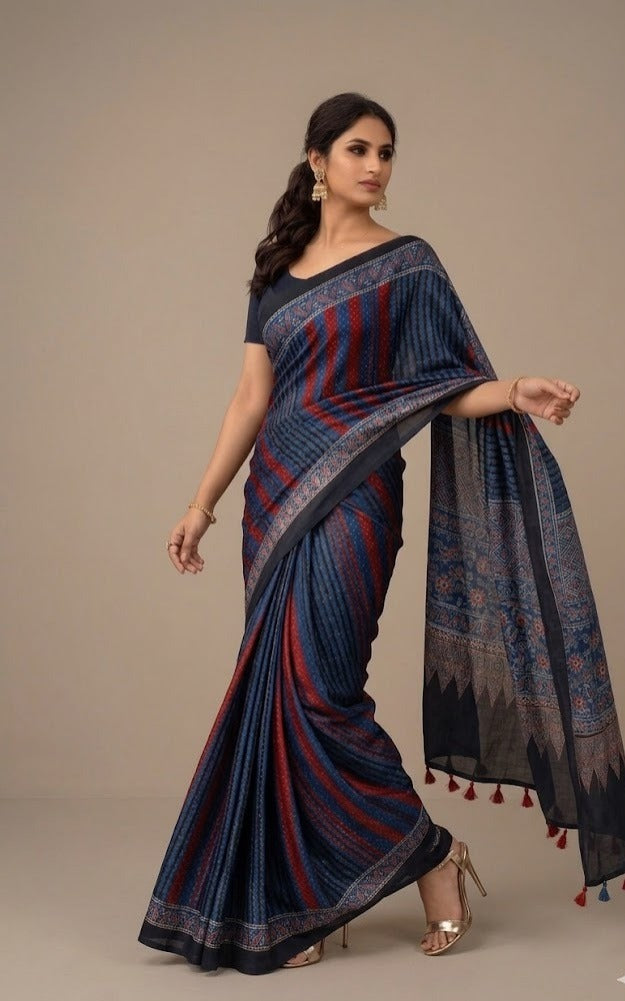 ELEGANT PURE MODAL SILK SAREE WITH NATURAL COLORS
