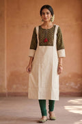 KHADI KURTA TOP WITH PRINTED YOKE