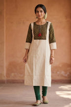 KHADI KURTA TOP WITH PRINTED YOKE