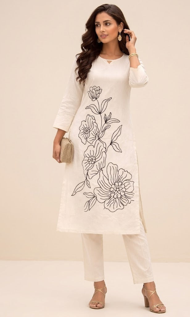 KHADI COTTON FLORAL EMBRIODARY CORD SET