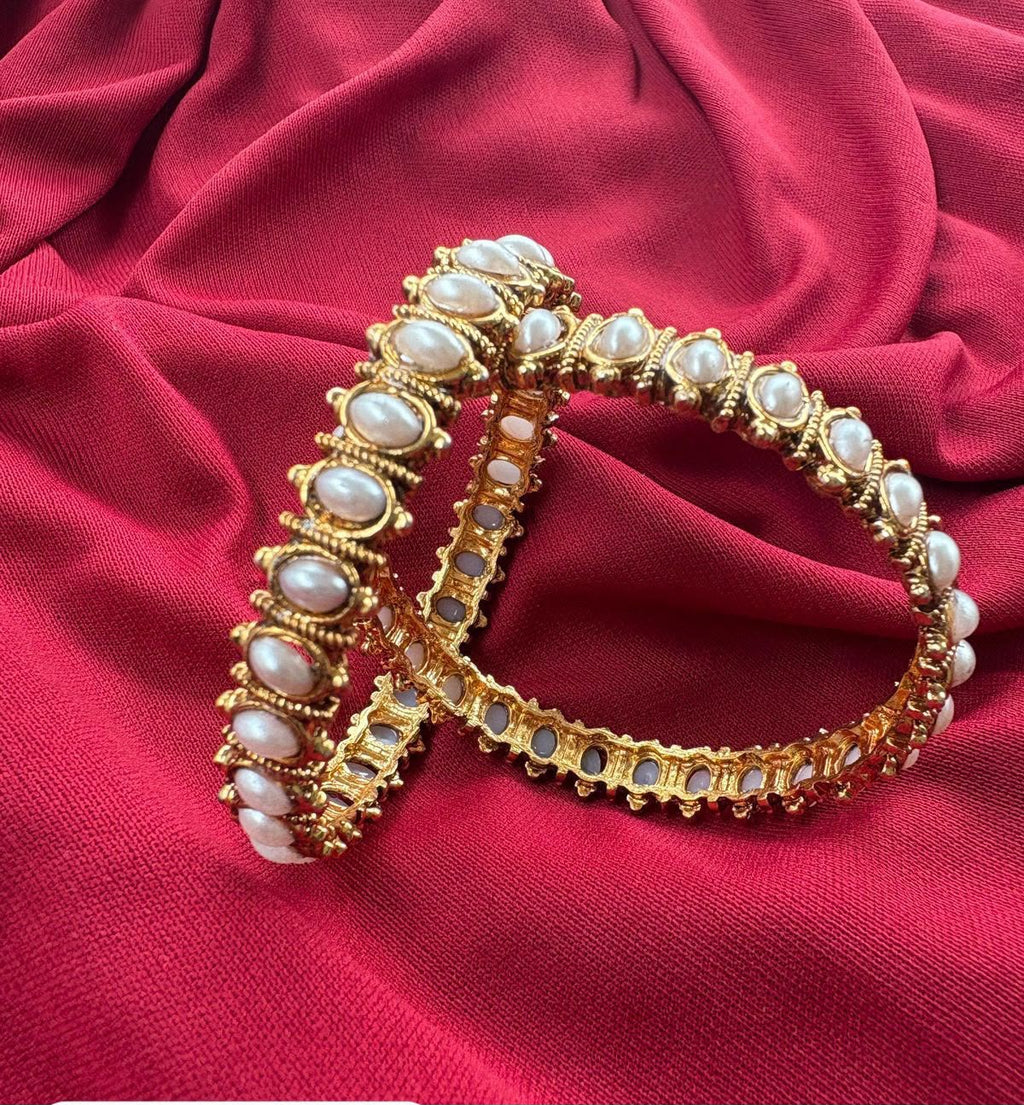 Gold-Tone Pearl-Style Bangles for Women – Set of 2