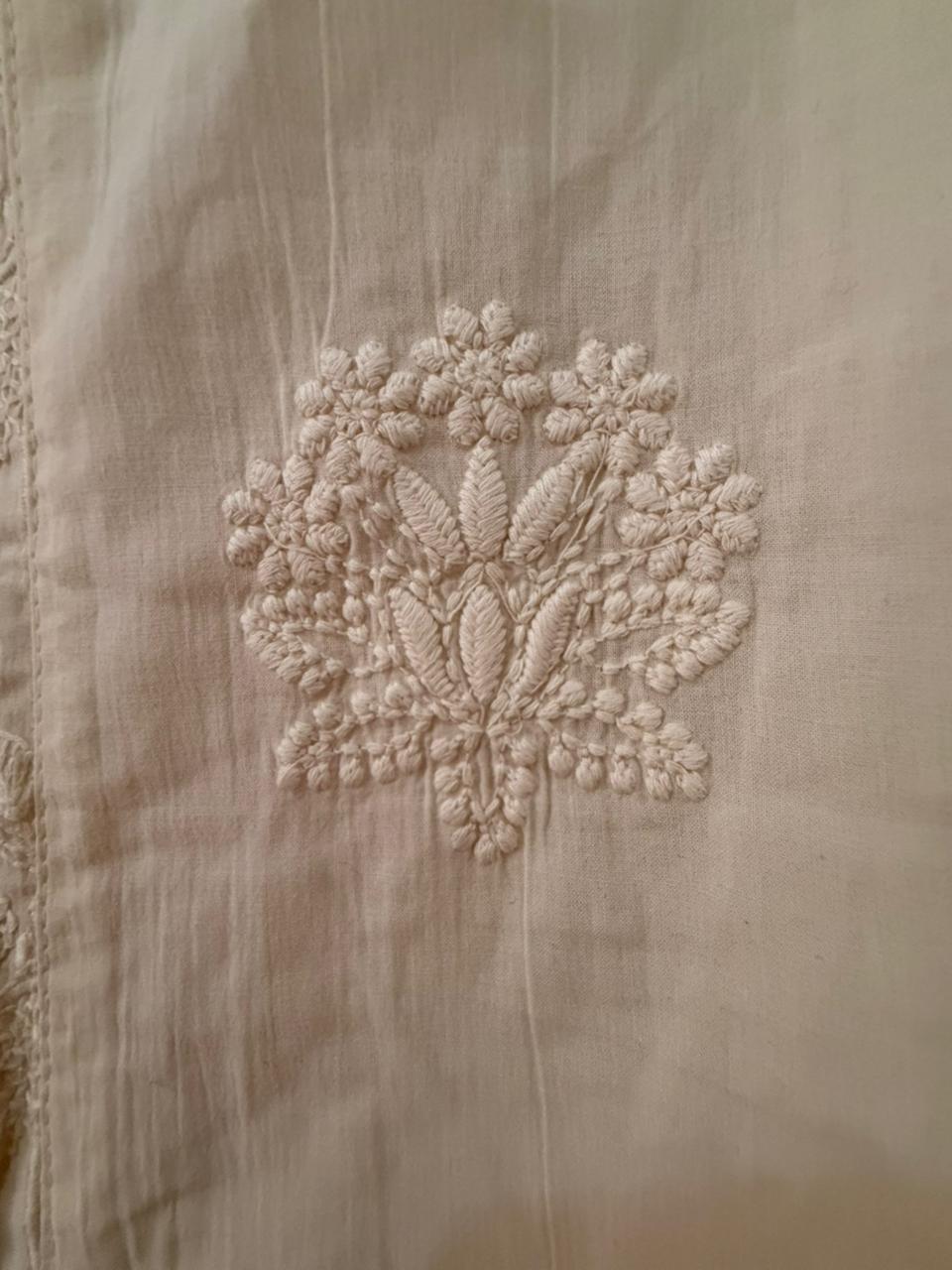 Off-White Embroidered Kurta Set with Printed Dupatta