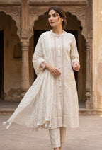 Elegant Off-White Cotton Kurta with Floral Embroidery