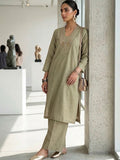 Elegant Beige Embroidered Kurta Set with Palazzo Pants for Women
