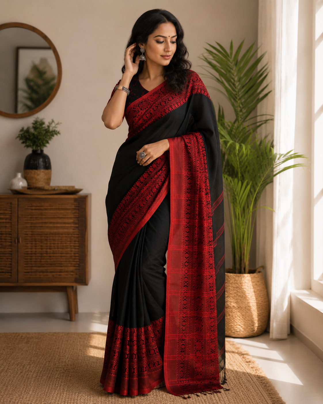 AUTHENTIC BEGAMPUDI BLACK AND RED COTTON SAREE