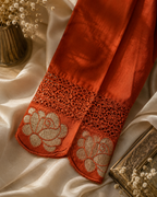 Rust Orange Cotton Embroidered Kurta Set with Dupatta for Women