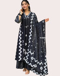 BLACK & WHITE PRINTED A-LINE KURTA SET