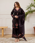 ELEGANT BLACK EMBROIDERED COTTON SUIT