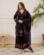 ELEGANT BLACK EMBROIDERED COTTON SUIT