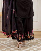 ELEGANT BLACK EMBROIDERED COTTON SUIT