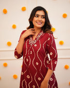 ELEGANT MAROON BANDHANI PRINT CORD SET