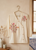 FLORAL EMBROIDERED WRAP TOP - OFF-WHITE