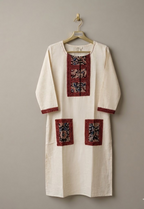 KHADI KURTA TOP WITH KALAMKARI PANELS