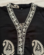 Black Cotton A-Line Kurta Pant Set for Women