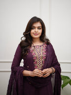 WINE COLORED ETHNIC KURTA SET WITH DUPATTA