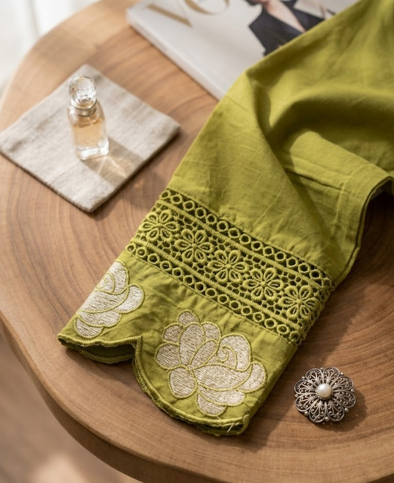 Olive Green Embroidered Kurta Set with Dupatta for Women