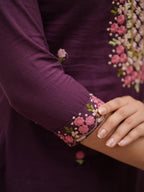 WINE COLORED ETHNIC KURTA SET WITH DUPATTA